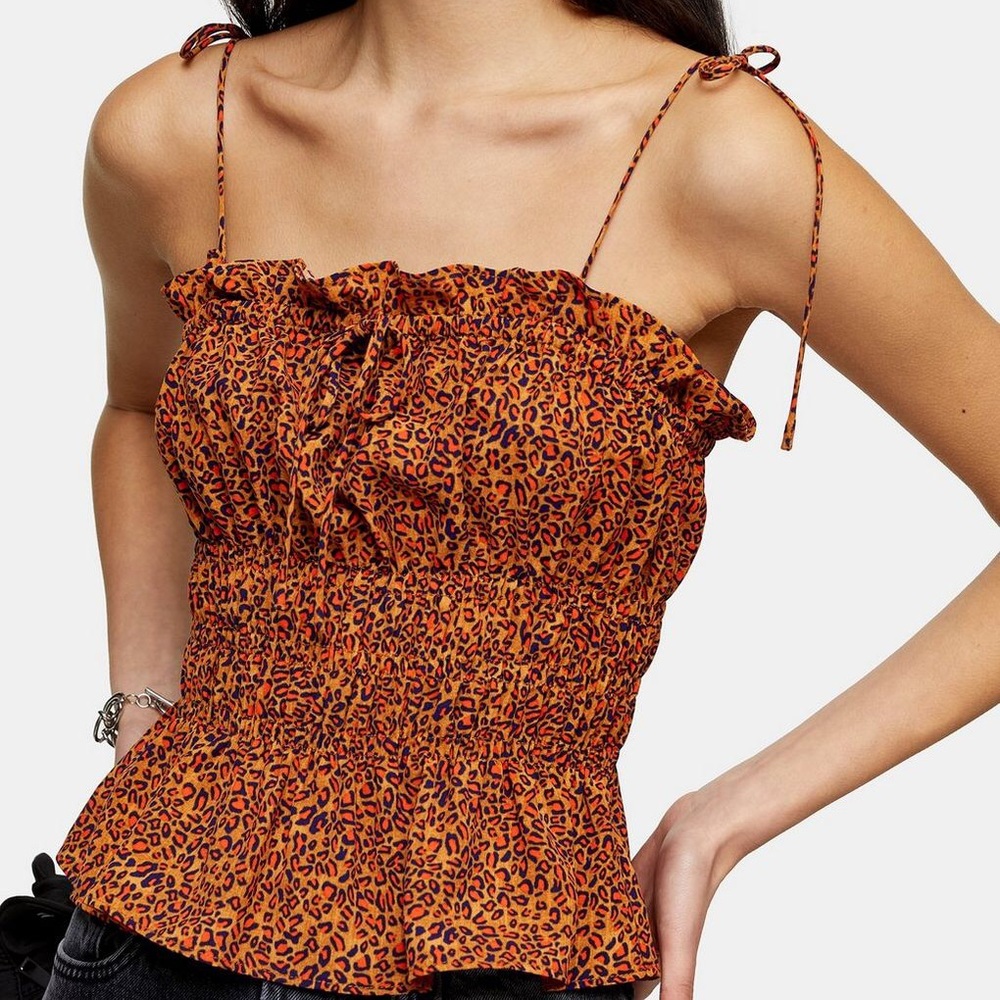 Topshop Orange Animal Print Casual Cami